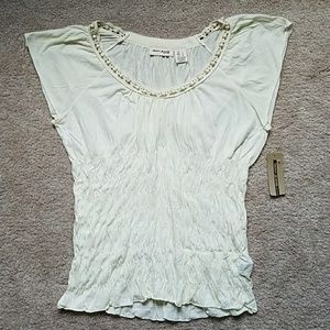 DKNY Jeans Petite beaded crochet neck top
